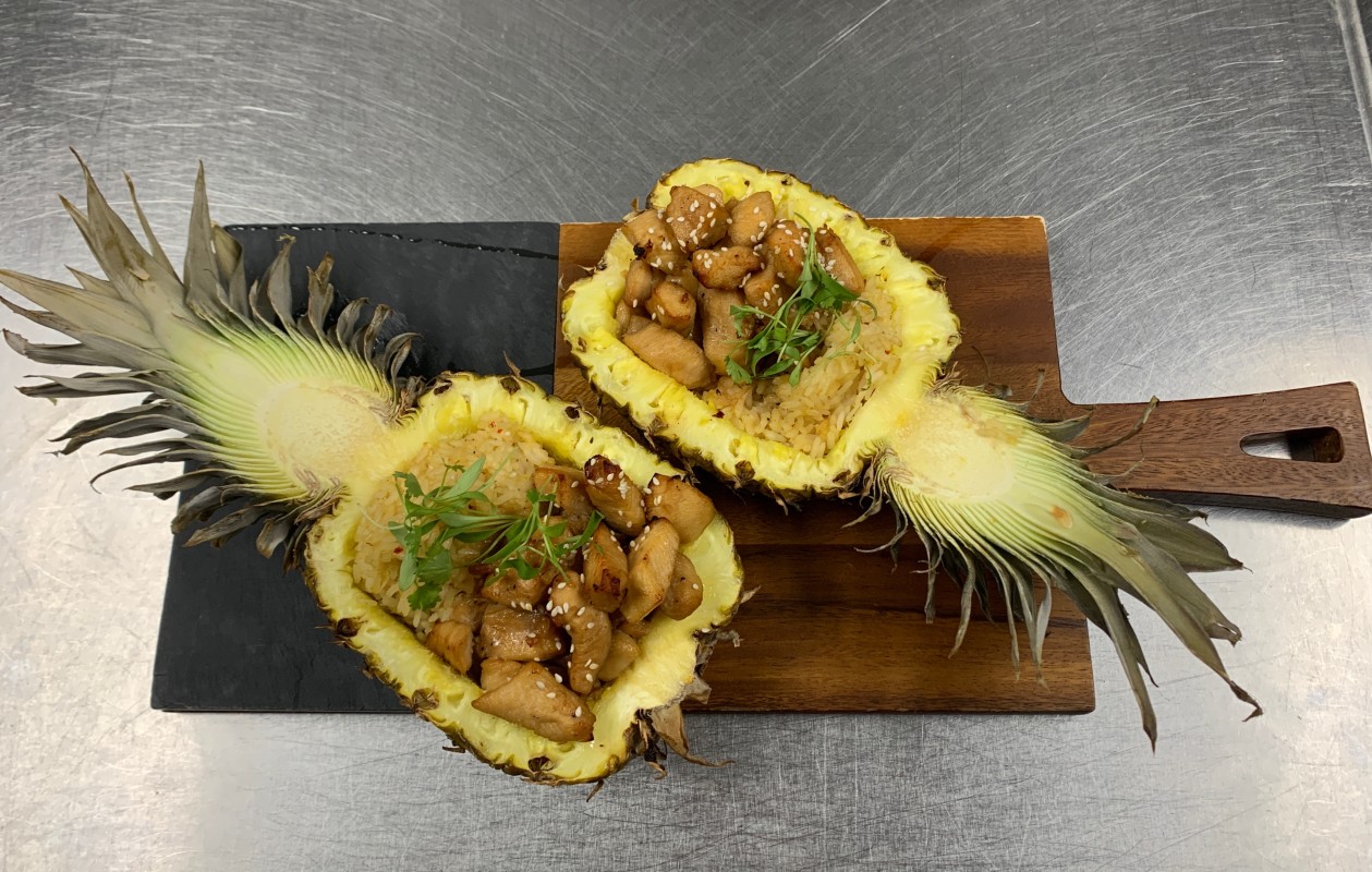 Teriyaki Chicken and Rice in a Pineapple Bowl